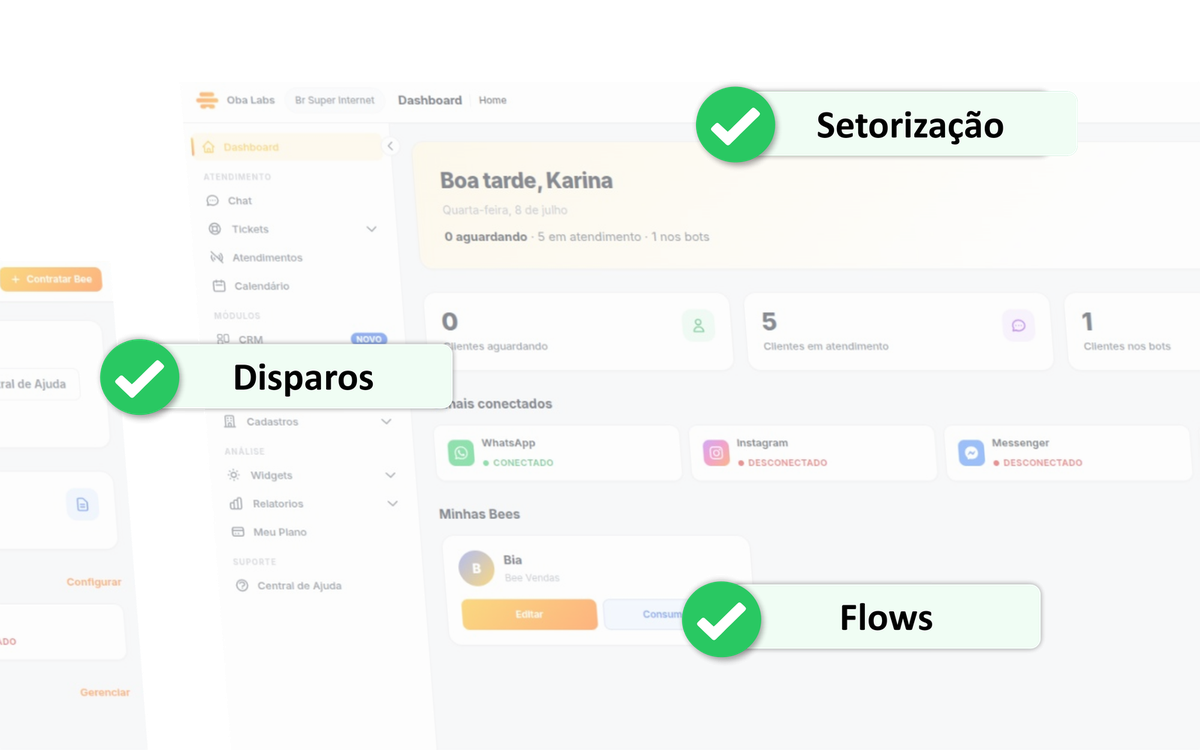Oba Bot — setorização, disparos e flows omnichannel